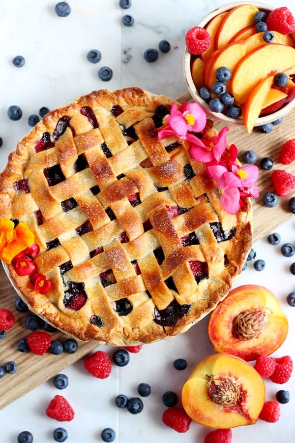 Peach, Raspberry and Blueberry Summer Pie