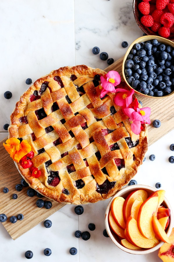 Peach, Raspberry and Blueberry Summer Pie 