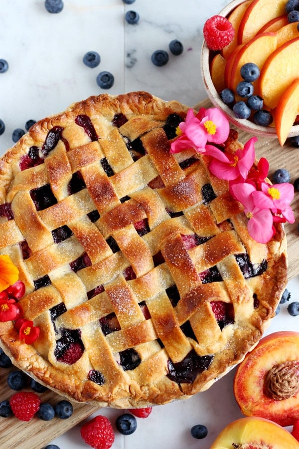 Peach, Raspberry and Blueberry Summer Pie