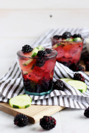 Blackberry Cucumber Gin and Tonic - a sweet, crisp version of the classic cocktail! thewoodenskillet.com