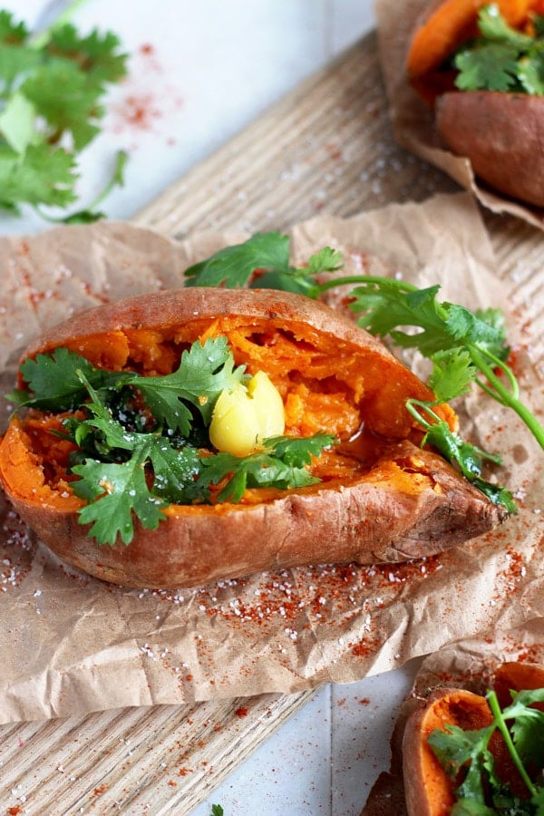 Ghee and Cilantro Stuffed Sweet Potato 