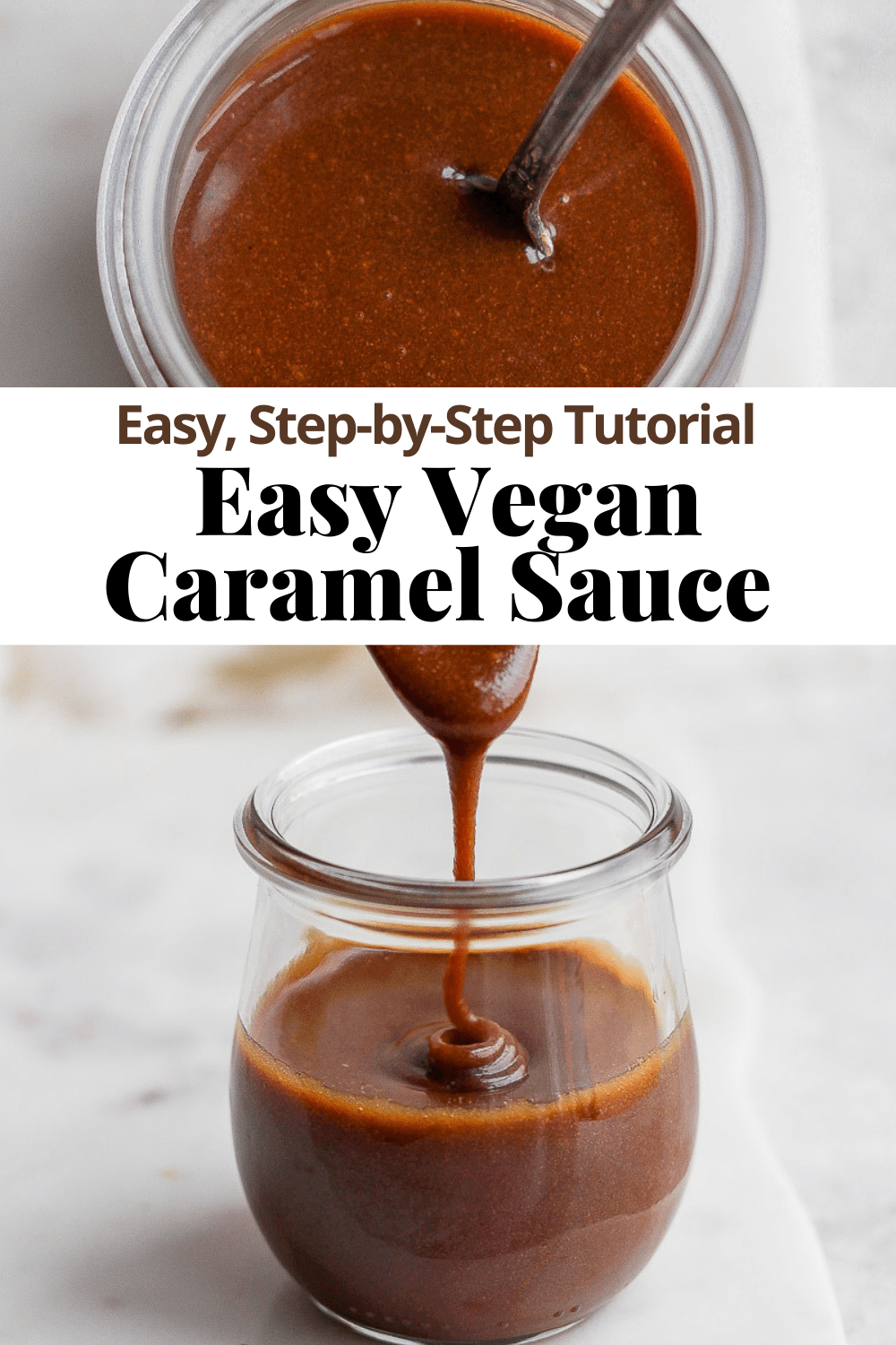 Pinterest image for vegan caramel sauce.