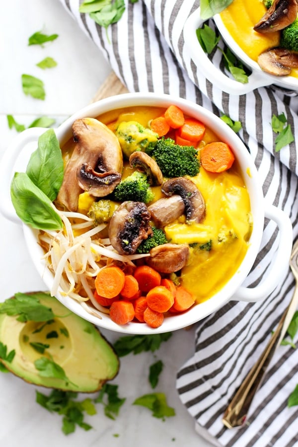 Creamy Vegan Butternut Squash Soup with Roasted Vegetables 