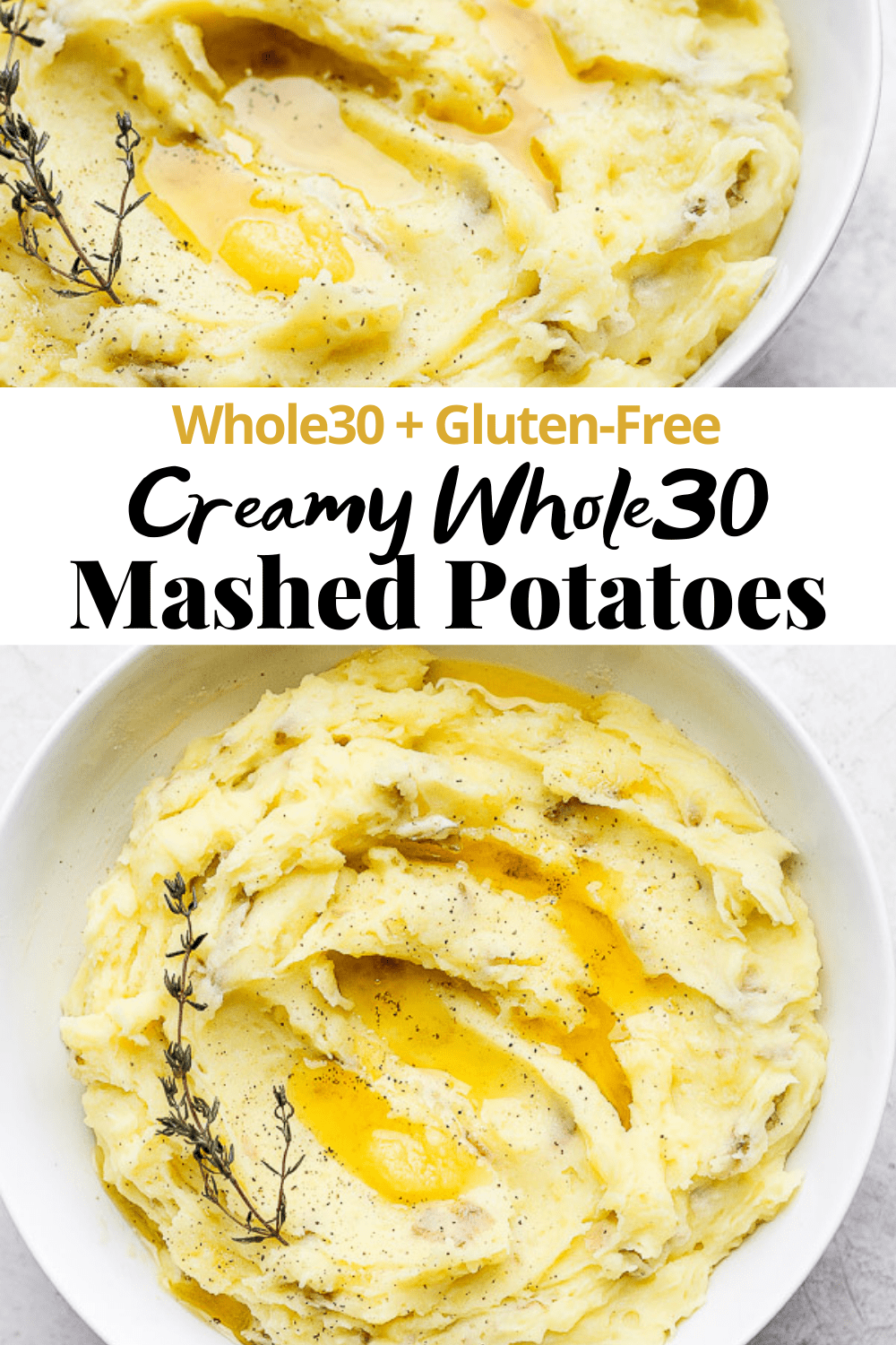 Pinterest image for creamy whole30 mashed potatoes.
