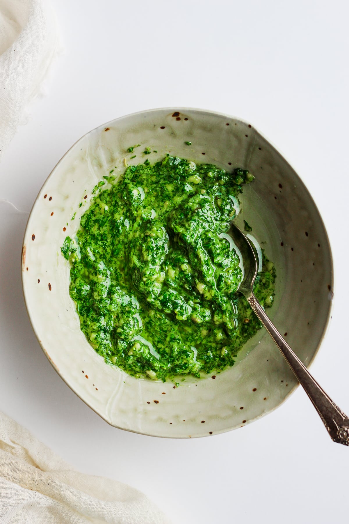 Bowl of homemade vegan pesto (dairy-free).