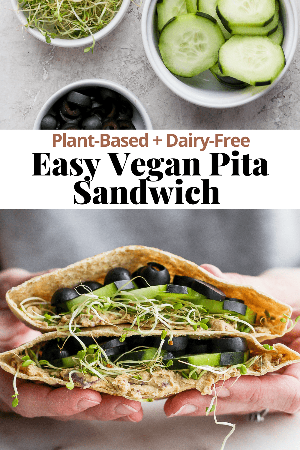 Pinterest image for an easy vegan pita sandwich.