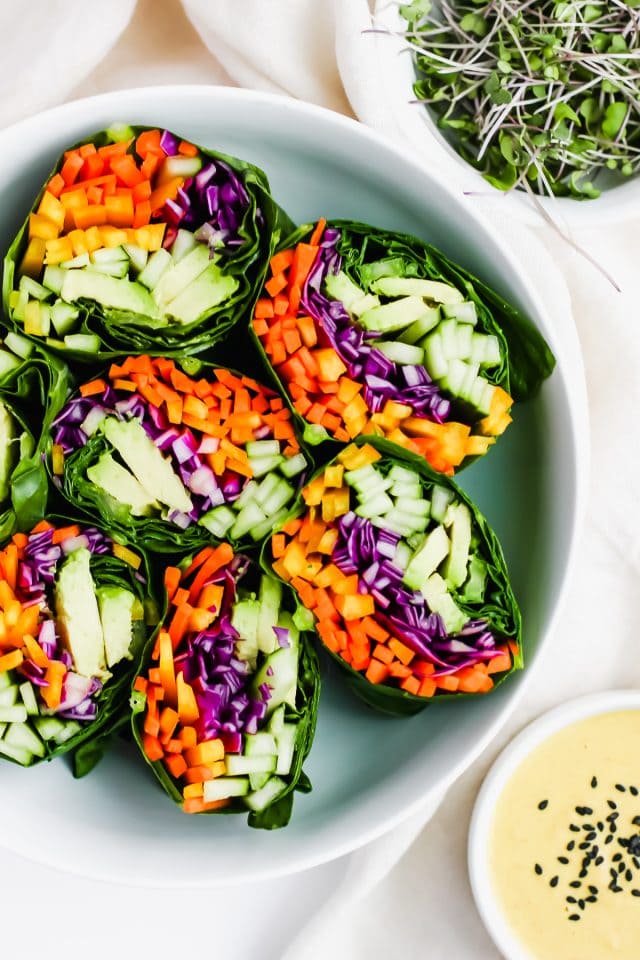 Raw Rainbow Wraps with Ginger Tahini Dressing