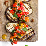 Delicious Grilled Eggplant Bruschetta - a healthy and delicious appetizer or small plate! Perfect for summer! #whole30 #paleo #vegan