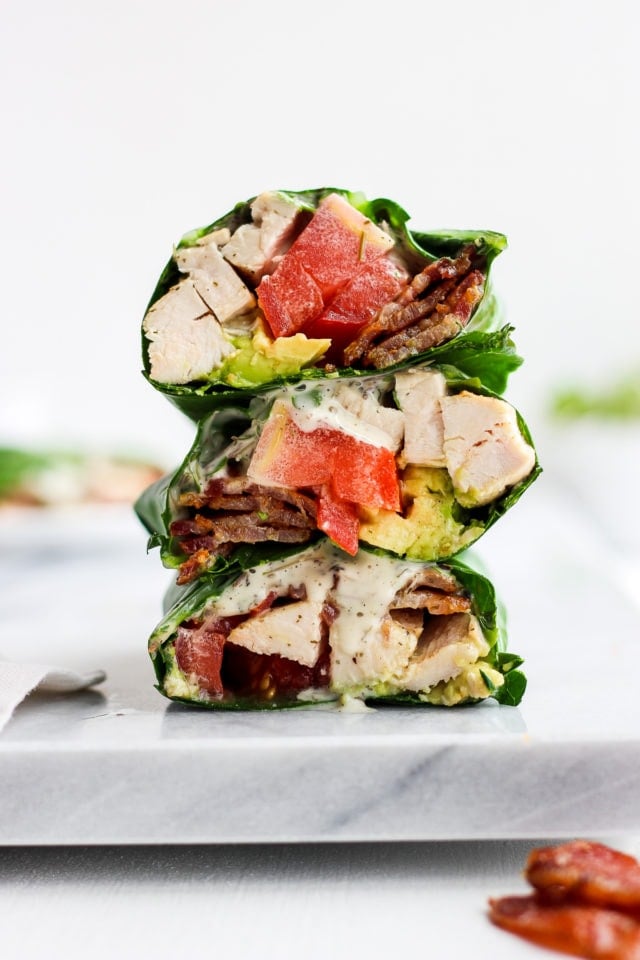 Chicken Bacon Club Collard Green Wrap - a lightened up version of your classic chicken club, but Whole30 and Paleo friendly! #whole30 #paleo