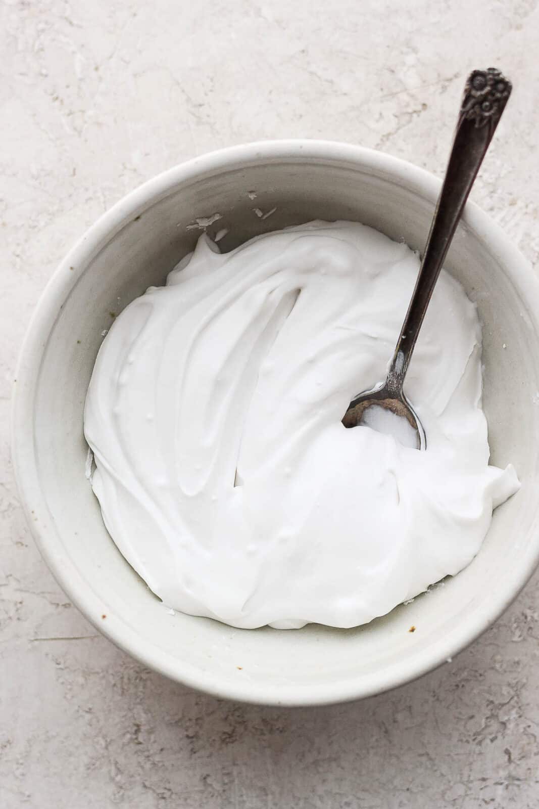 A bowl of dairy free sour cream.