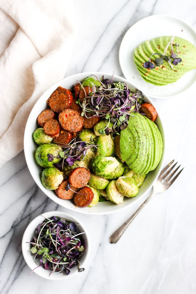 20 Minute Chorizo and Brussel Sprout Weeknight Dinner Bowl