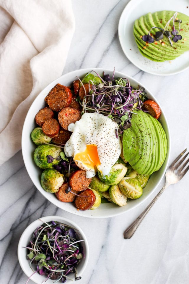 20 Minute Chorizo and Brussel Sprout Weeknight Dinner Bowl