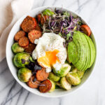 20 Minute Chorizo and Brussel Sprout Weeknight Dinner Bowl - a quick and easy weeknight dinner that is beyond easy! #weeknight #whole30 #paleo