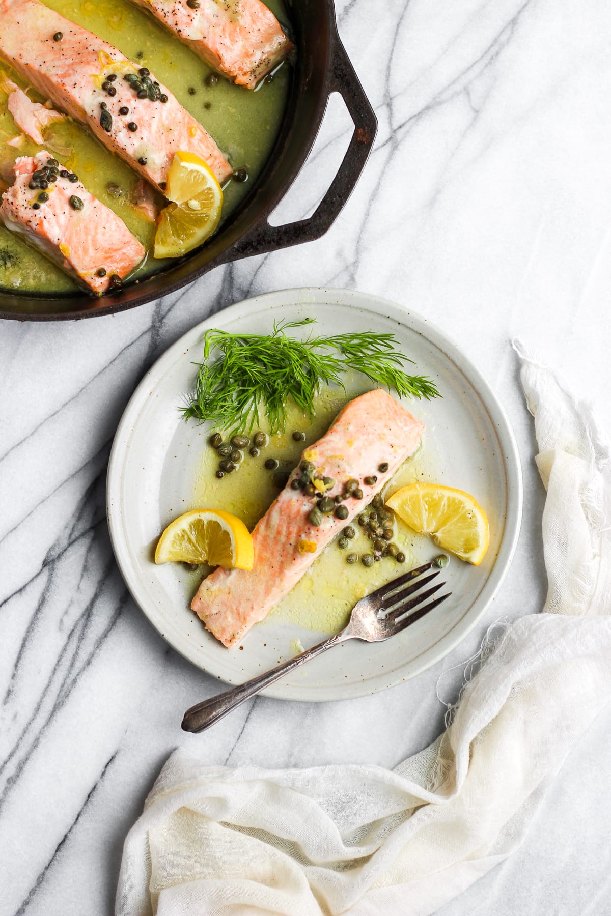 Creamy Lemon Caper Salmon Skillet