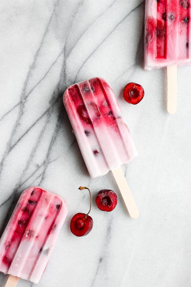 Healthy Strawberry Cherry and Cream Popsicles 