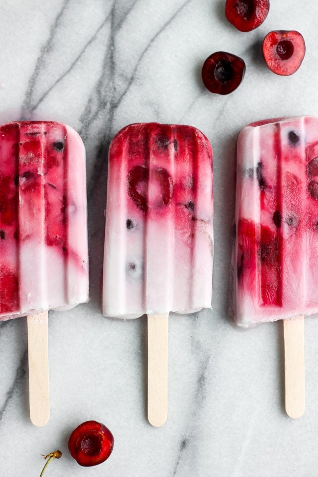 Healthy Strawberry Cherry and Cream Popsicles