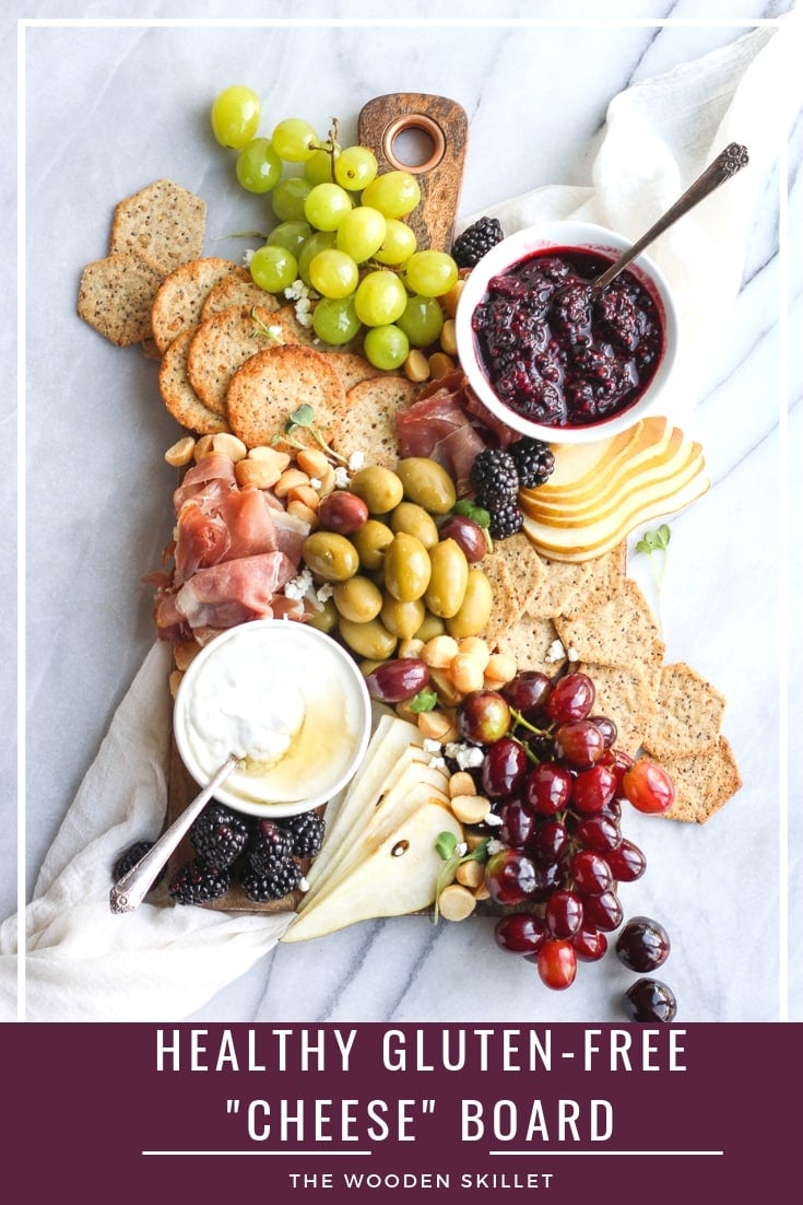 Healthy Gluten-Free "Cheese" Board - a fun and delicious option that is grain-free, gluten-free and can easily be dairy-free! Nothing like a fun grazing table for dinner (date night!) and can be the perfect appetizer for your next party or Game Day! #grazingtable #cheeseboard #charcuterie #appetizer #holidayrecipes #holiday