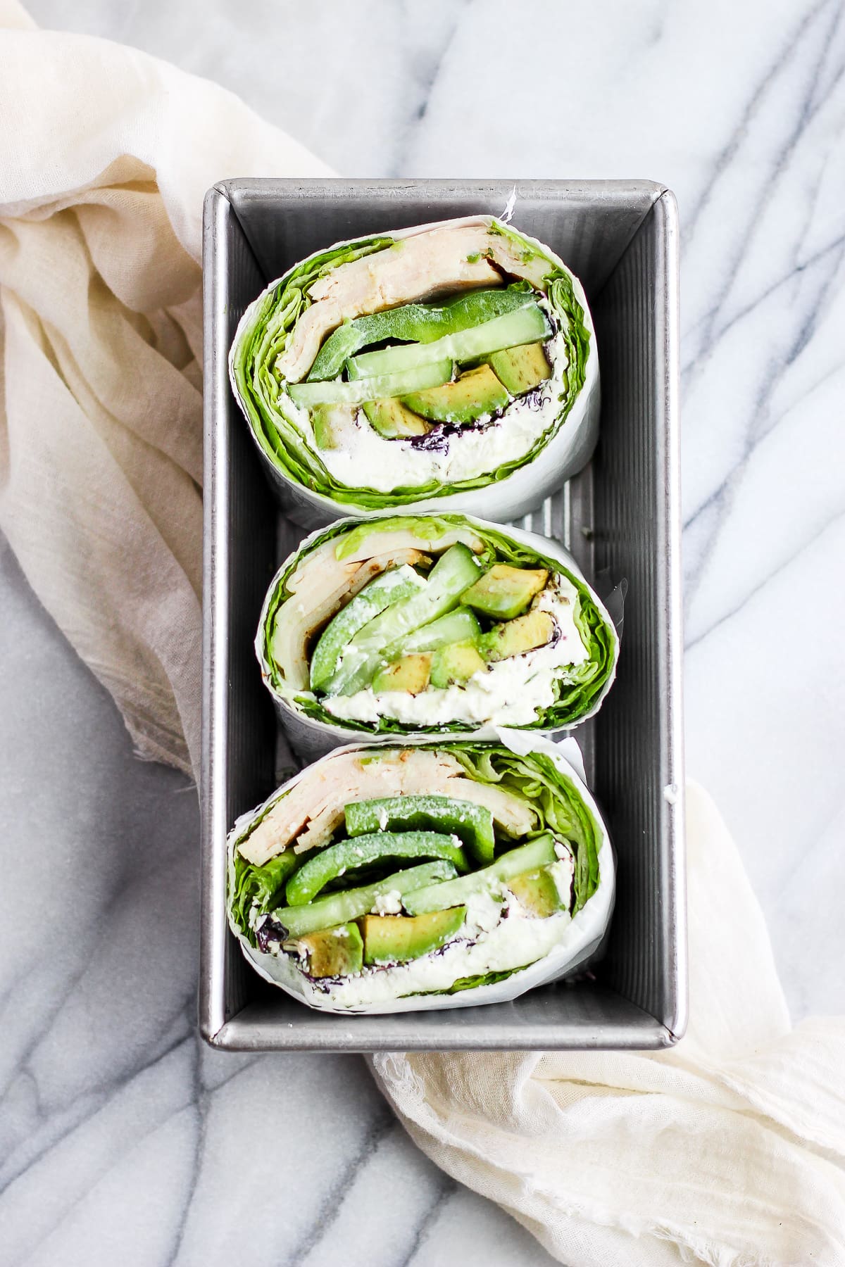 Turkey lettuce wraps in a metal pan.