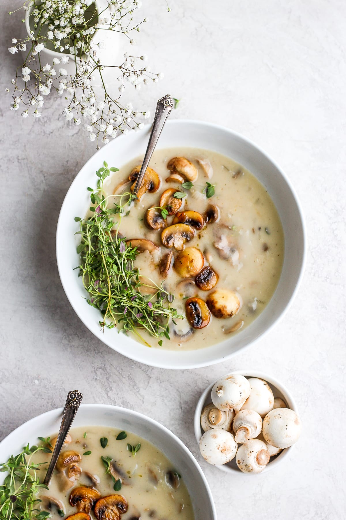 Dairy Free Cream of Mushroom Soup in two bowls.