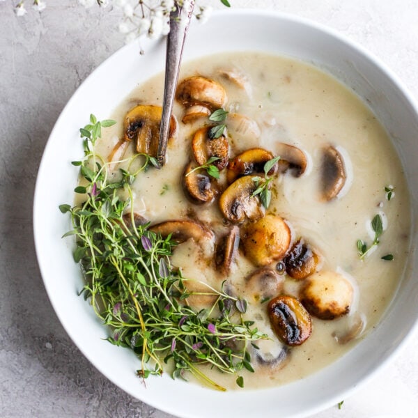 Dairy Free Cream of Mushroom Soup - a simple and delicious soup that is perfect on its own or in your favorite holiday recipes! #dairyfree #thanksgiving #creamofmushroom #christmas