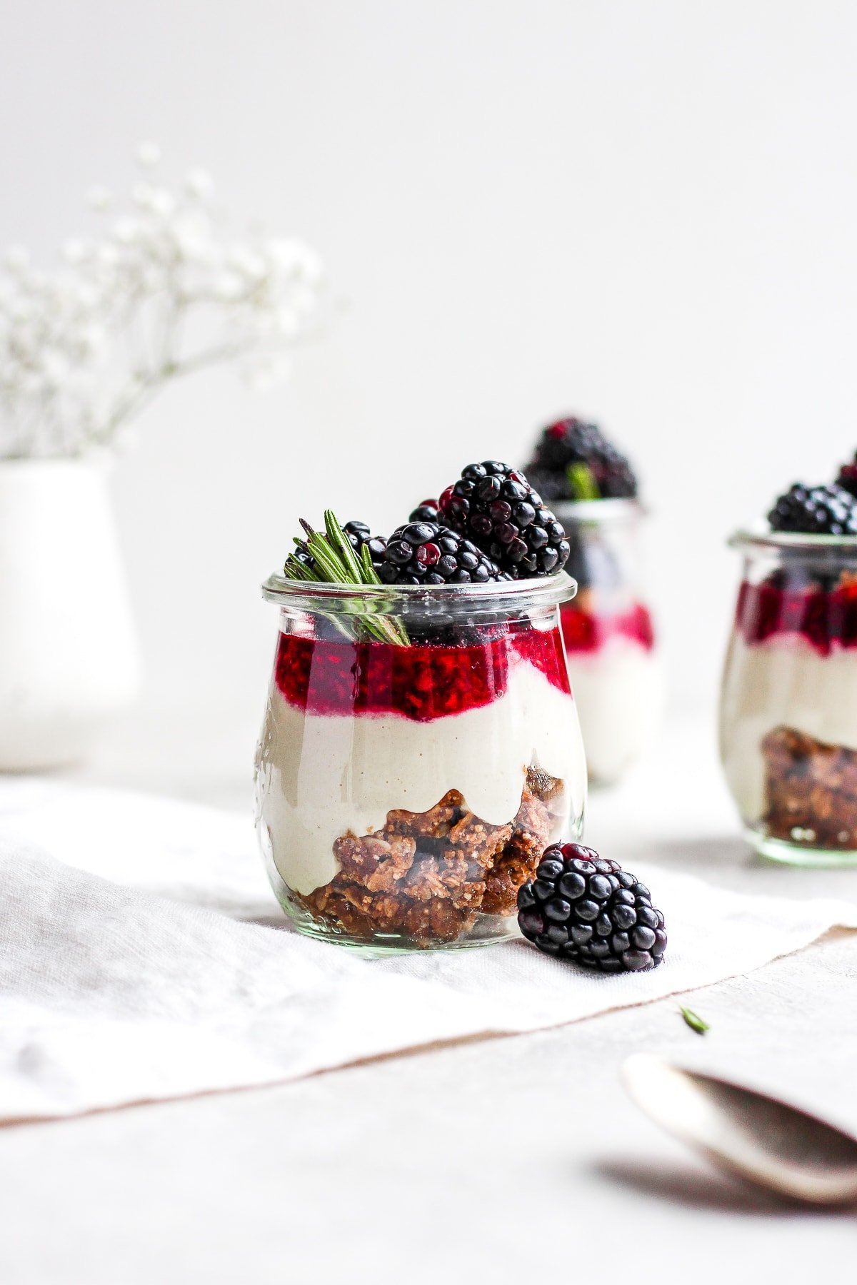 Vegan Blackberry Cheesecake Jars - The Wooden Skillet