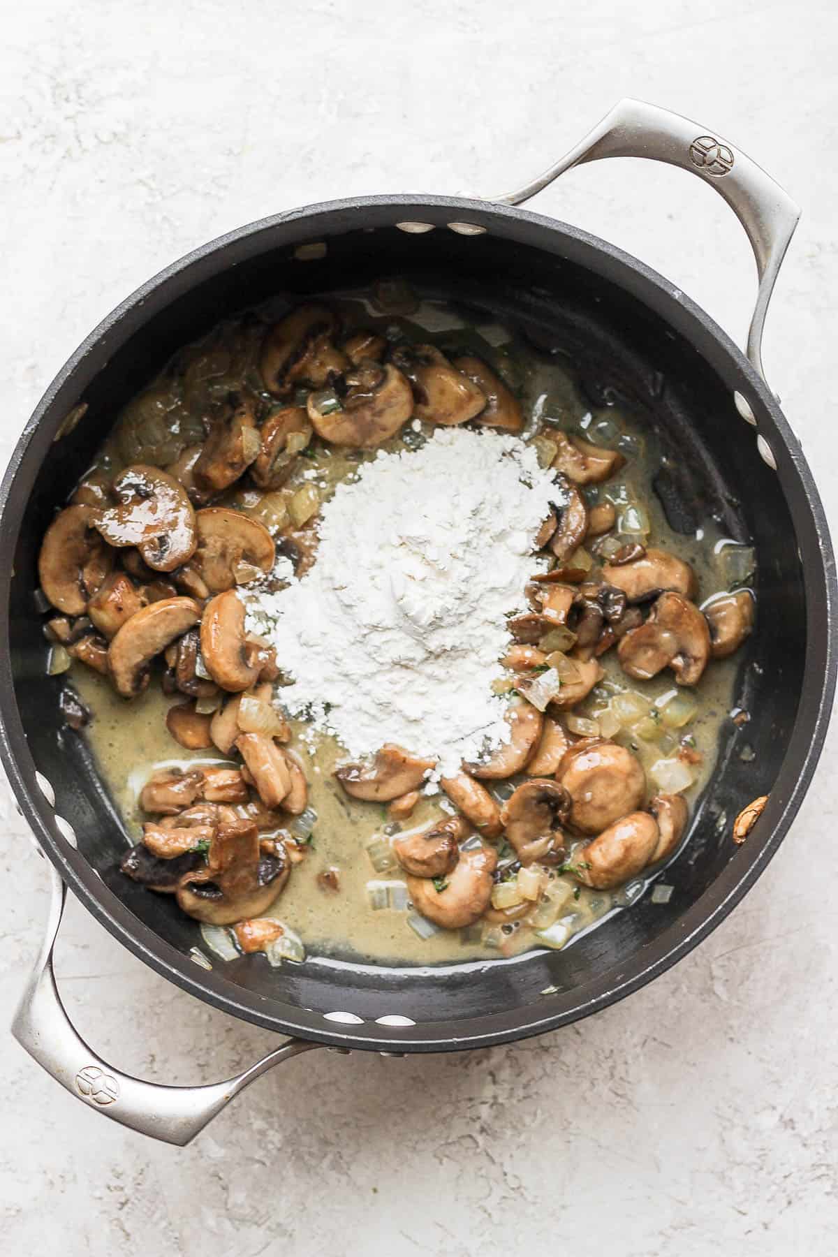 Flour and more melted butter added to the pot.