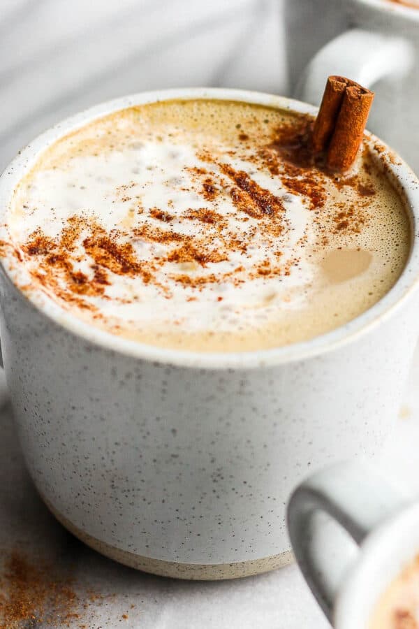 Mug of a pumpkin spice latte.
