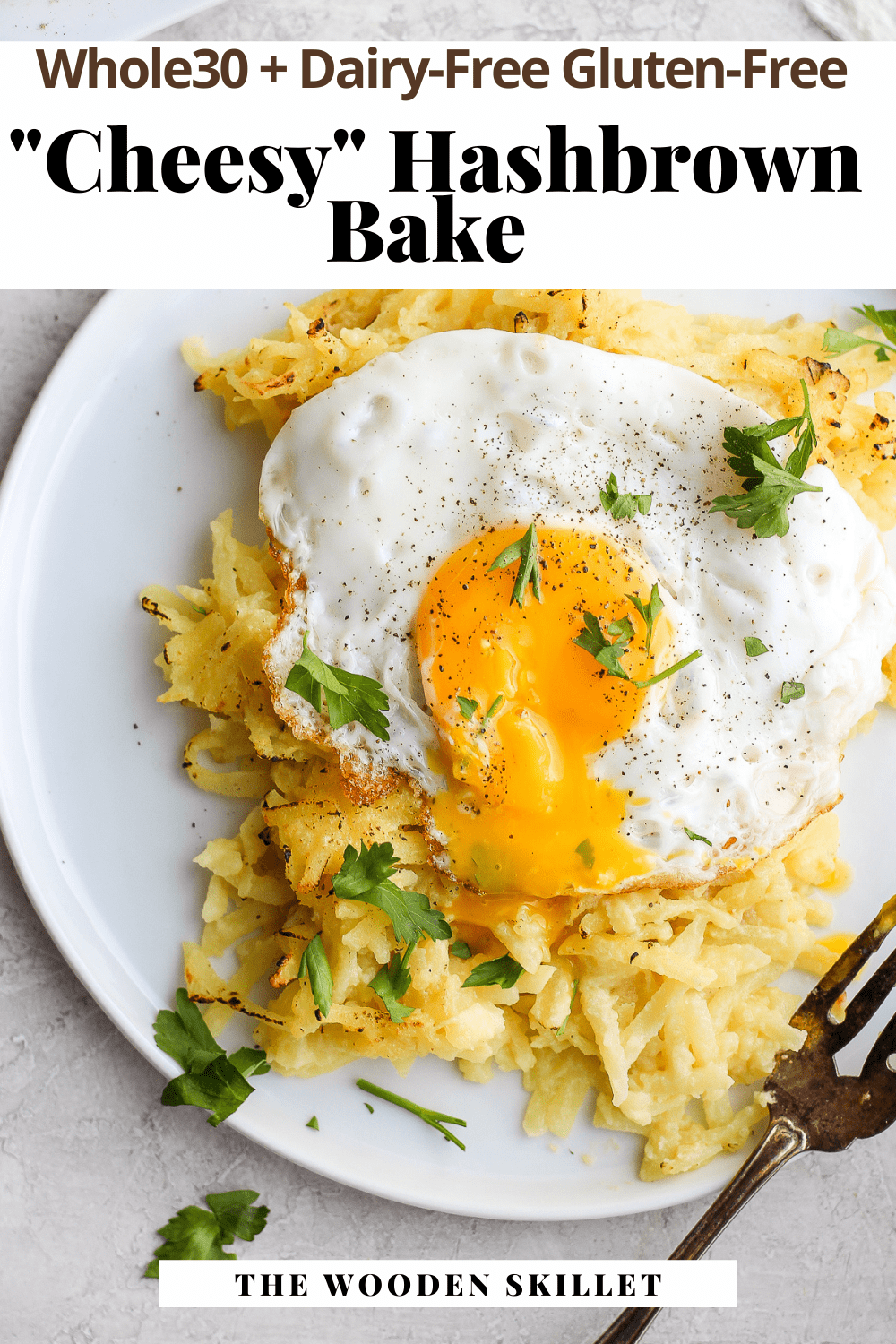 Pinterest image for dairy free hash brown bake.