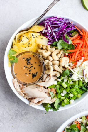 20 Minute Asian Chopped Rotisserie Chicken Salad - perfect for those nights when you have nothing else planned! #easyweeknightdinner #whole30recipes #whole30salad #choppedsalad #chickensalad #dairyfreerecipes #paleorecipes #30minutedinner