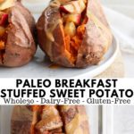 Pinterest image for make ahead breakfast stuffed sweet potatoes.