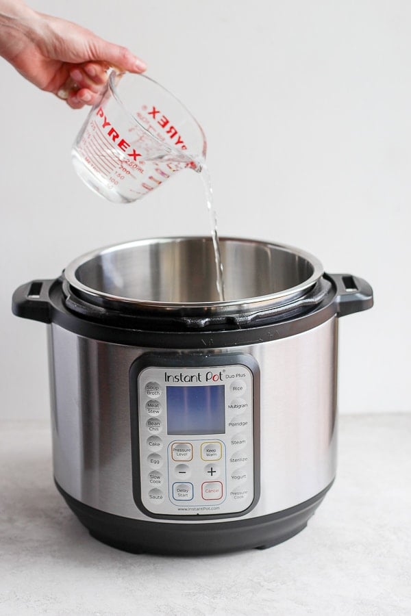 Water being poured into an Instant Pot.