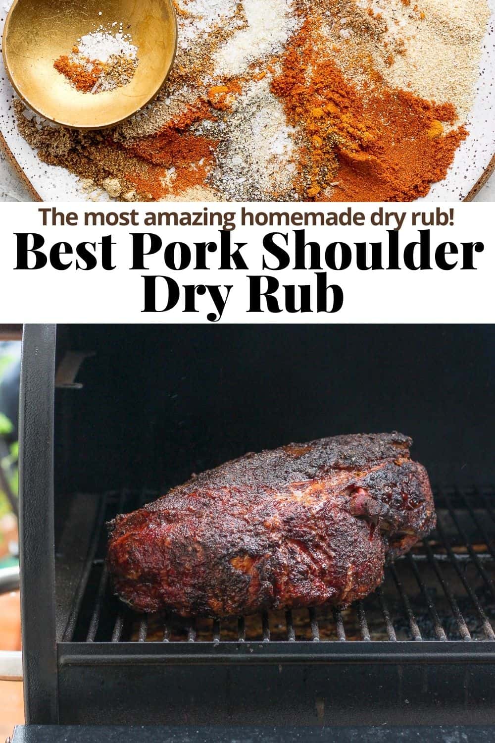 Pinterest pin for pork shoulder dry rub. 