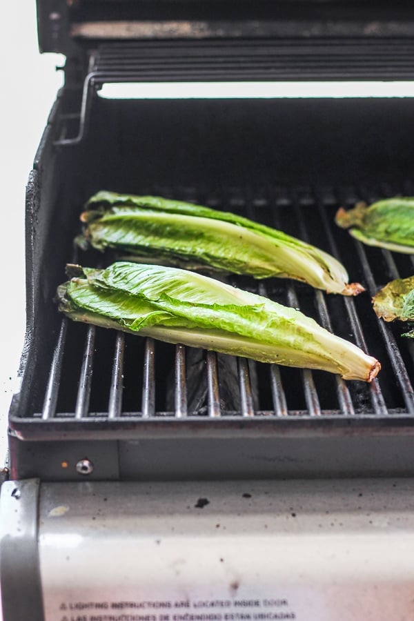 Romaine hearts on the grill.