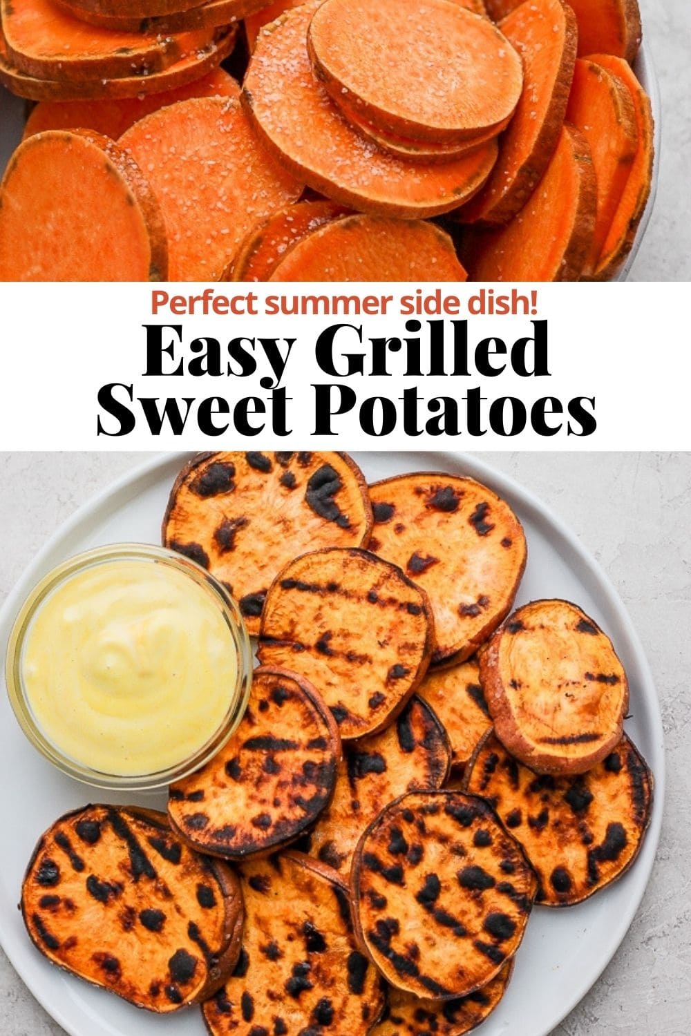 Pinterest Pin for grilled sweet potatoes. 
