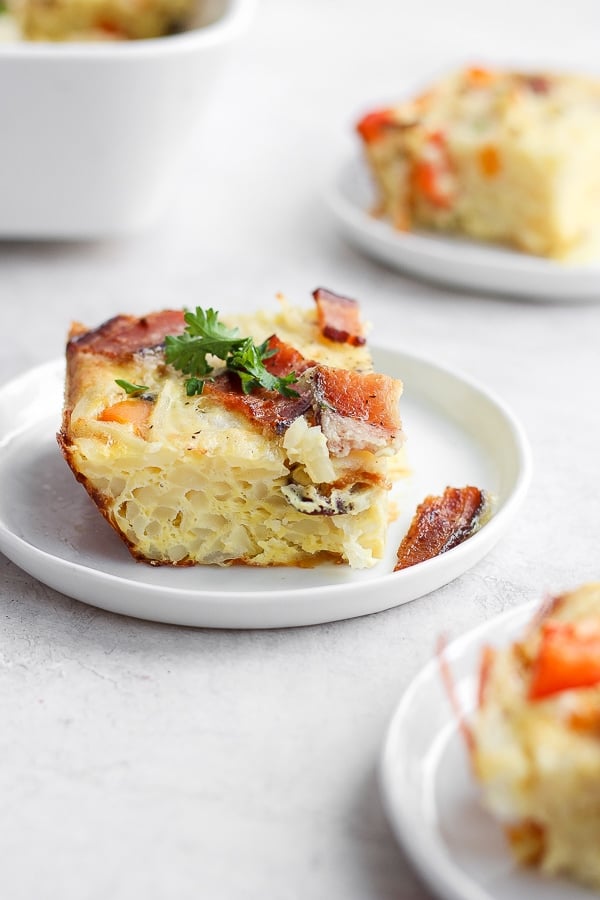 A slice of whole30 breakfast casserole on a plate.