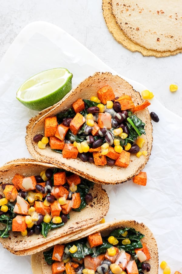 Sweet potato and black bean tacos.