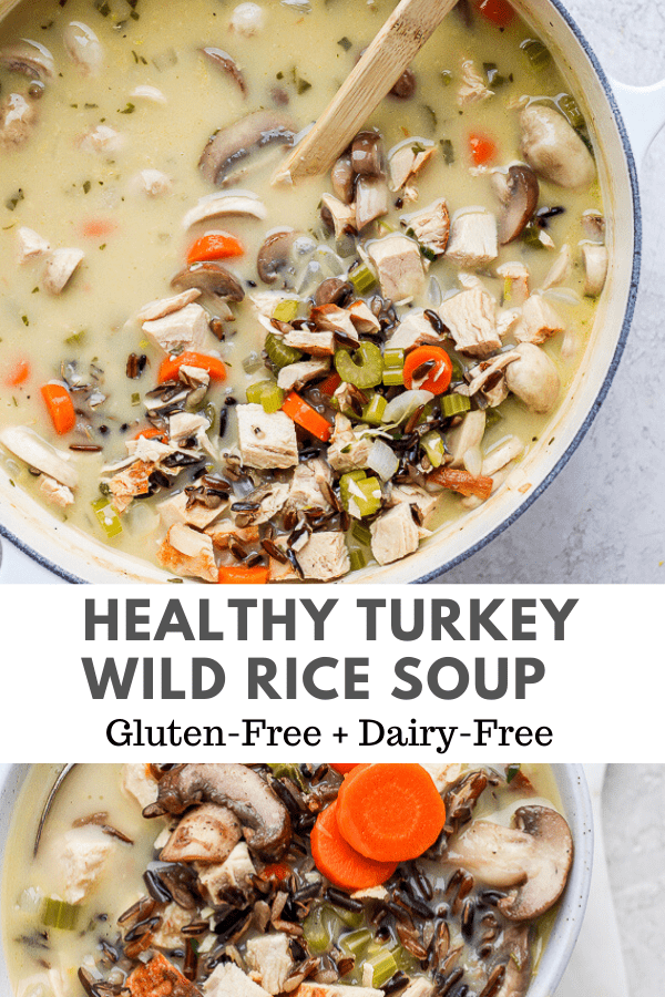Pinterest image for turkey wild rice soup.
