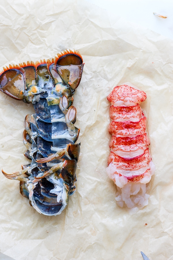 The lobster meat removed from the lobster tail shell.