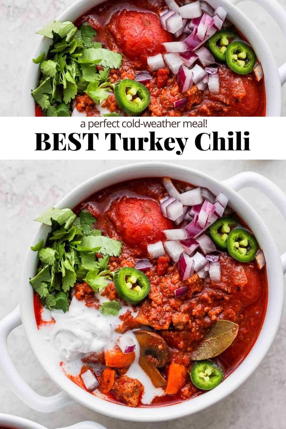 Pinterest image for the best turkey chili.