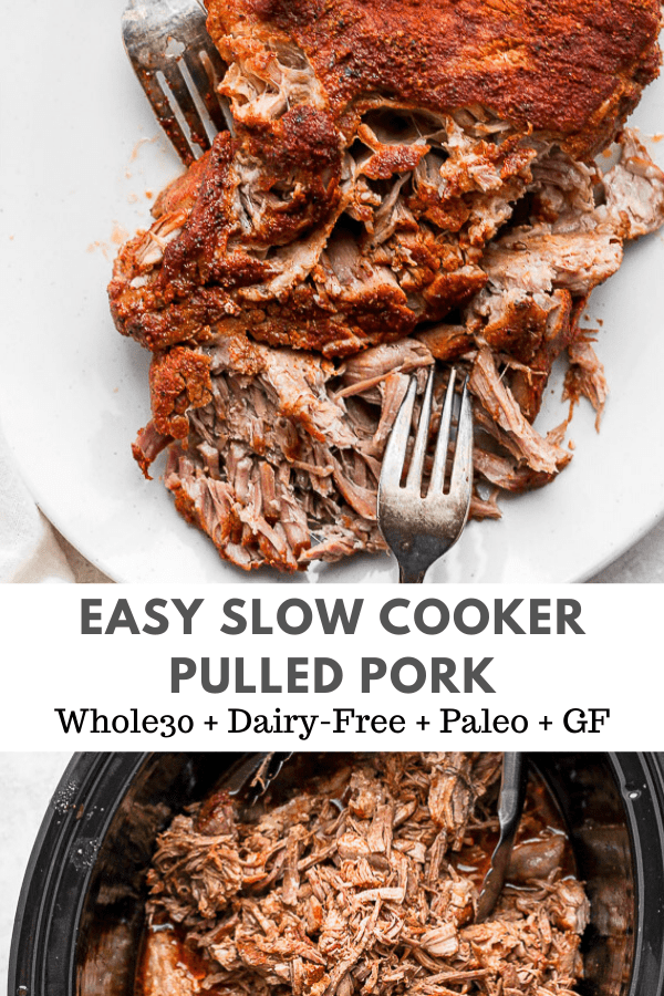 Pinterest image for easy slow cooker pulled pork.