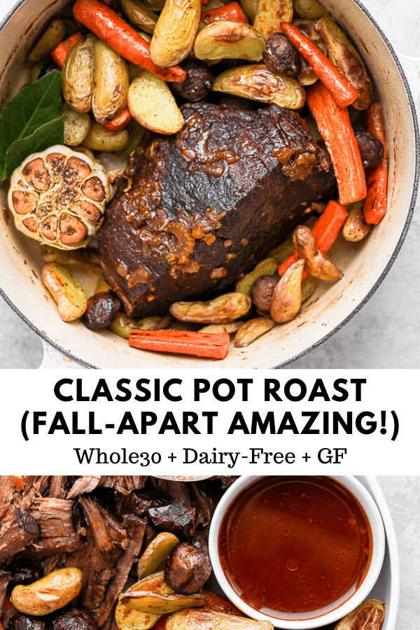 Dutch Oven Pot Roast - the ultimate comfort food!!  Simple, yet sophisticated flavors your whole family will love! (Whole30/Paleo/GF/DF) #bestpotroast #dutchovenpotroast #classicpotroast #potroast #whole30dinner #whole30recipes 