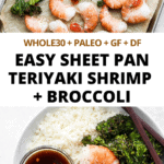 Pinterest image for sheet pan teriyaki shrimp and broccoli.