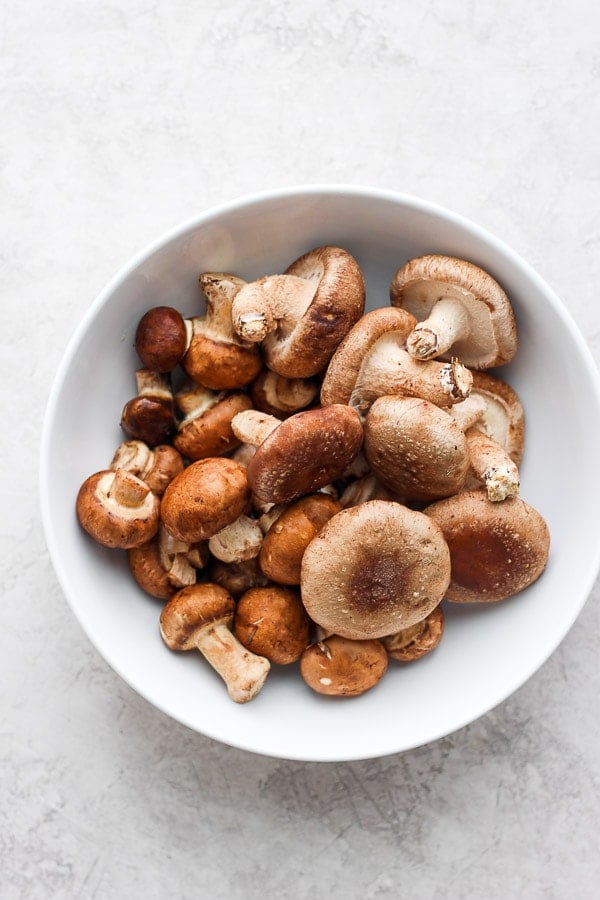 A small bowl of crimini mushrooms.