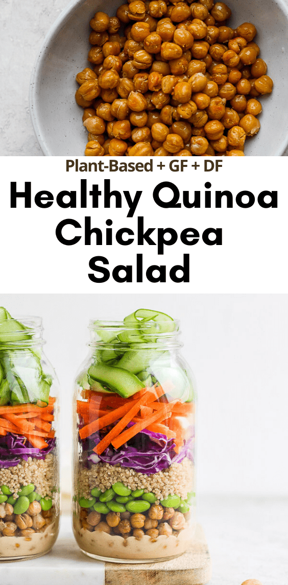 Quinoa Chickpea Salad + Creamy Peanut Dressing - a simple and delicious quinoa + chickpea salad that is perfect for a weeknight dinner and is great for meal-prep! #quinoasalad #quinoarecipes #quinoachickpeasalad #chickpearecipes #plantbasedrecipes #mealprepideas #plantbasedsalads