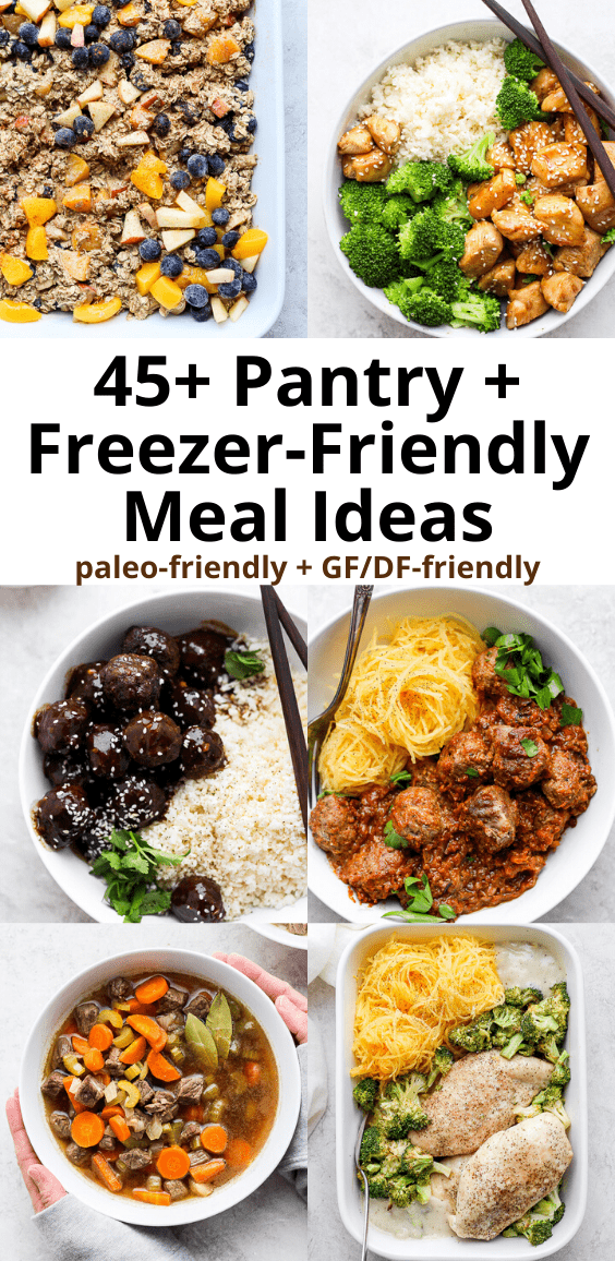 Pantry + Freezer Friendly Recipes - a list of inspiration to help you use what you have in your pantry and freezer! #pantryfriendlymeals #freezerfriendlymeals #freezerforaging #fridgeforaging #pantrymeals #pantrycooking