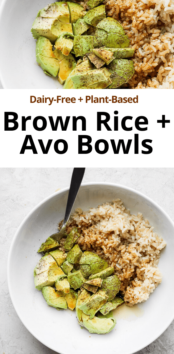 Avocado + Brown Rice Bowl - My favorite, simple go-to lunch/dinner that is amazing on its own, but feel free to add in some protein too! So many options!  Kid-friendly and perfect for a quick and easy weeknight dinner! (Dairy-free + GF) #brownricebowls #plantbasedrecipes #avocadorecipeshealthy #avocadorecipes #avocadobrownricebowls