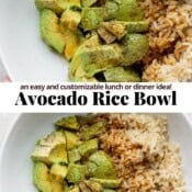 Pinterest image for avocado rice bowls.