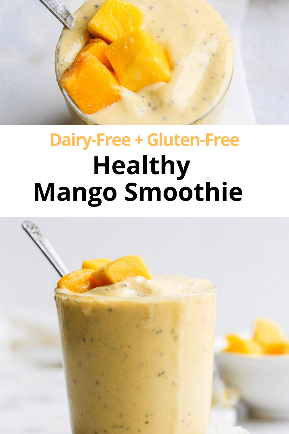 Delicious Mango Smoothie (Dairy-Free) - A light and refreshing smoothie that is packed with nutrients and real food ingredients! The perfect way to start your day! #mangosmoothie #mangosmoothierecipe #mangosmoothiehealthy #mangosmoothiedairyfree #dairyfreesmoothie #healthybreakfast