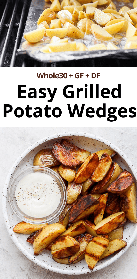 Pinterest image for grilled potato wedges.