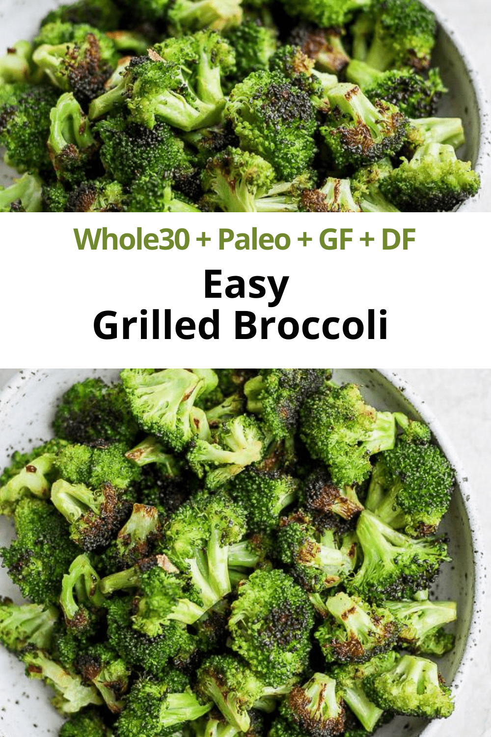 Pinterest image for grilled broccoli.